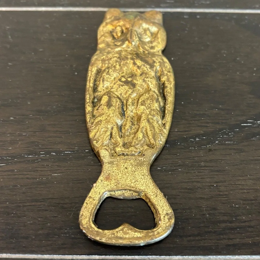 Vintage Brass Owl Bottle Opener | Bar Tool | Antiqued Gold Finish | 4.25